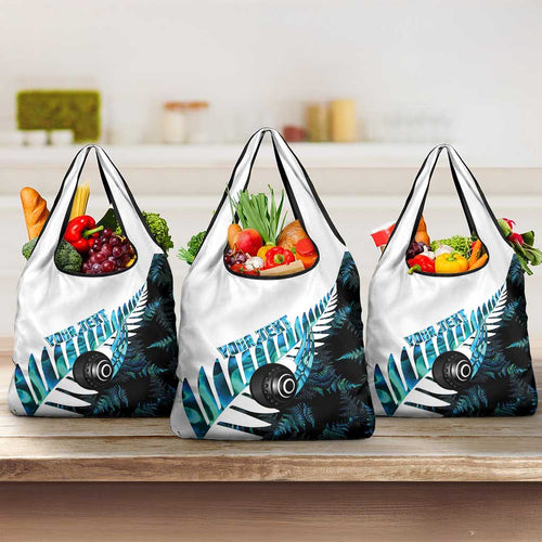 New Zealand Lawn Bowls Custom Grocery Bag Aotearoa Silver Fern Paua Shell - Aussie Hoodie