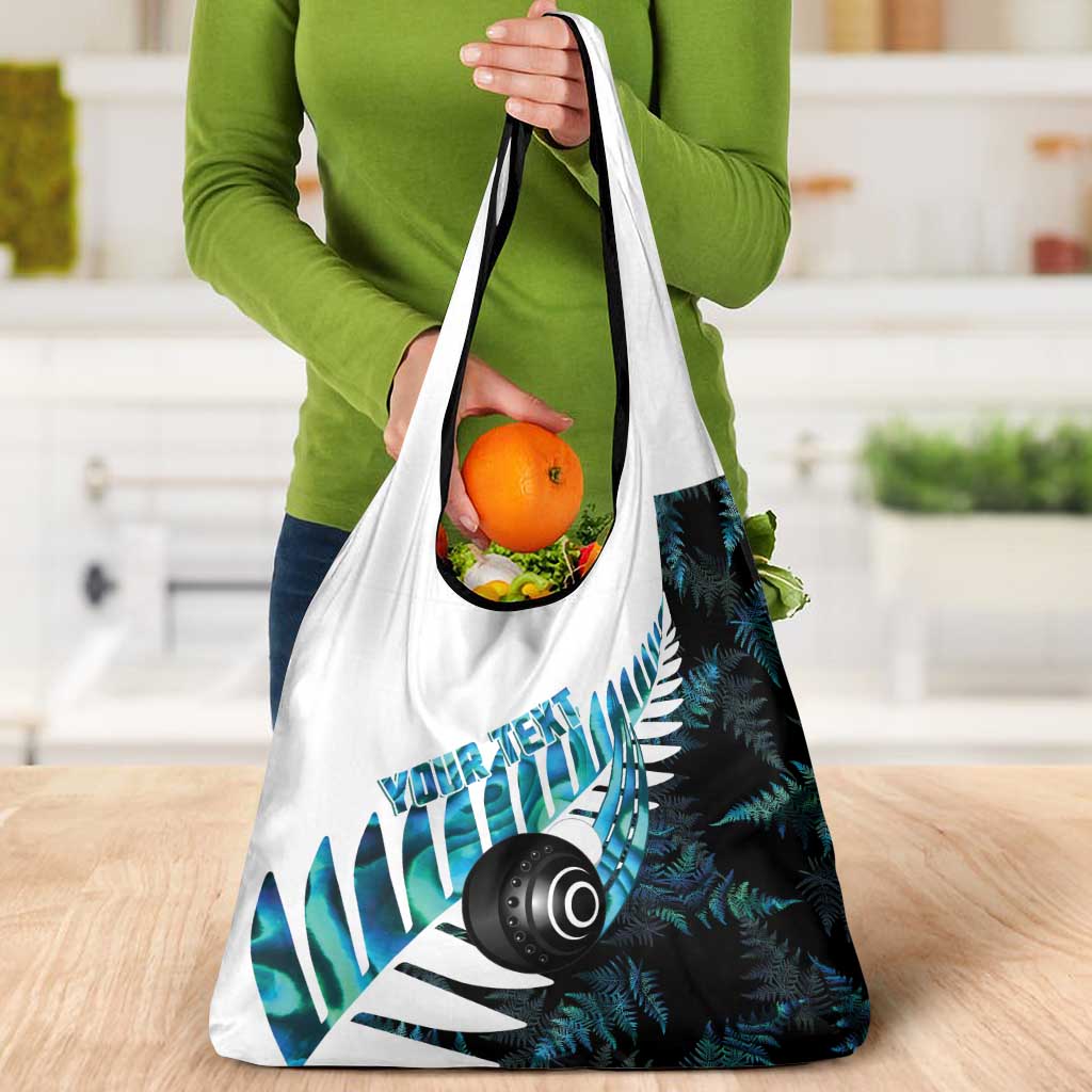 New Zealand Lawn Bowls Custom Grocery Bag Aotearoa Silver Fern Paua Shell - Aussie Hoodie