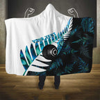 New Zealand Lawn Bowls Custom Hooded Blanket Aotearoa Silver Fern Paua Shell - Aussie Hoodie