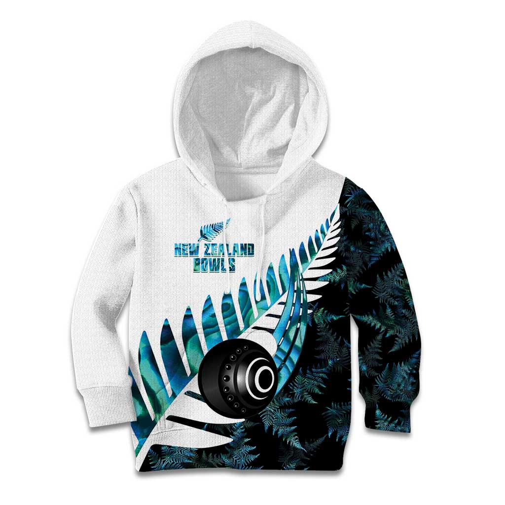 New Zealand Lawn Bowls Custom Kid Hoodie Aotearoa Silver Fern Paua Shell - Aussie Hoodie