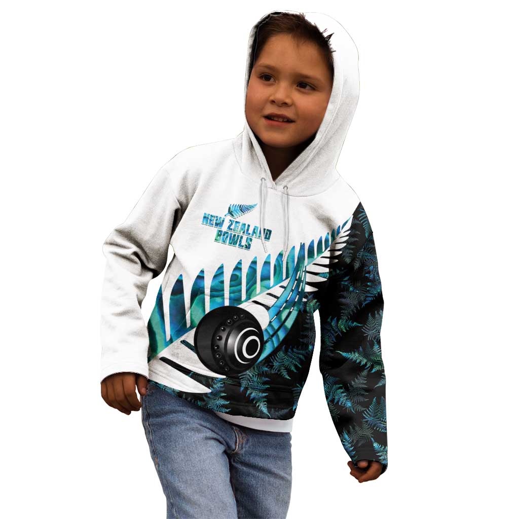New Zealand Lawn Bowls Custom Kid Hoodie Aotearoa Silver Fern Paua Shell - Aussie Hoodie