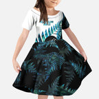 New Zealand Lawn Bowls Custom Kid Short Sleeve Dress Aotearoa Silver Fern Paua Shell - Aussie Hoodie