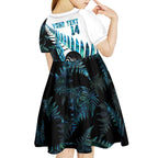 New Zealand Lawn Bowls Custom Kid Short Sleeve Dress Aotearoa Silver Fern Paua Shell - Aussie Hoodie
