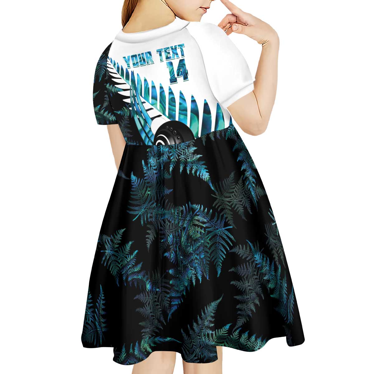 New Zealand Lawn Bowls Custom Kid Short Sleeve Dress Aotearoa Silver Fern Paua Shell - Aussie Hoodie