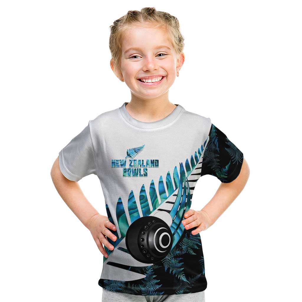 New Zealand Lawn Bowls Custom Kid T Shirt Aotearoa Silver Fern Paua Shell - Aussie Hoodie