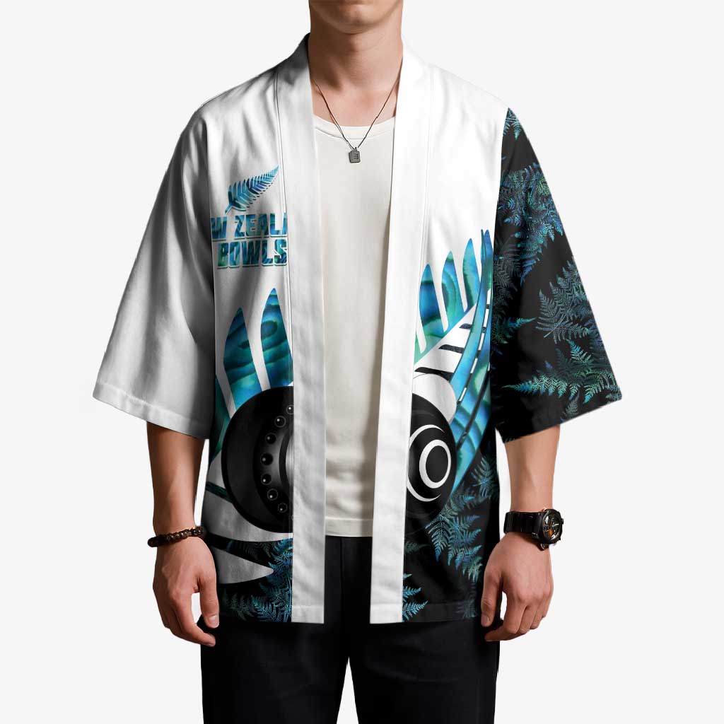 New Zealand Lawn Bowls Custom Kimono Aotearoa Silver Fern Paua Shell - Aussie Hoodie