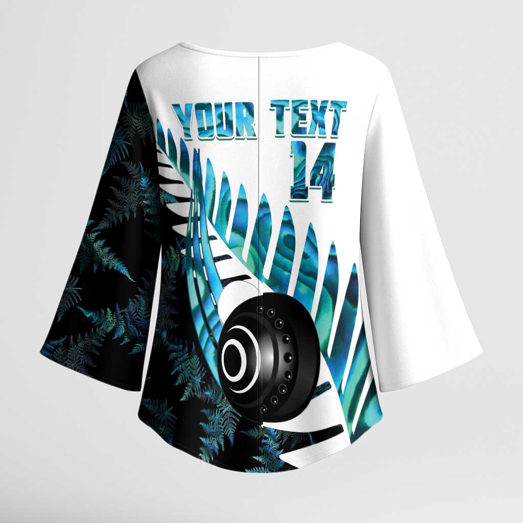 New Zealand Lawn Bowls Custom Kimono Sleeve Blouse Aotearoa Silver Fern Paua Shell - Aussie Hoodie