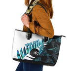 New Zealand Lawn Bowls Custom Leather Tote Bag Aotearoa Silver Fern Paua Shell - Aussie Hoodie