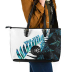 New Zealand Lawn Bowls Custom Leather Tote Bag Aotearoa Silver Fern Paua Shell - Aussie Hoodie