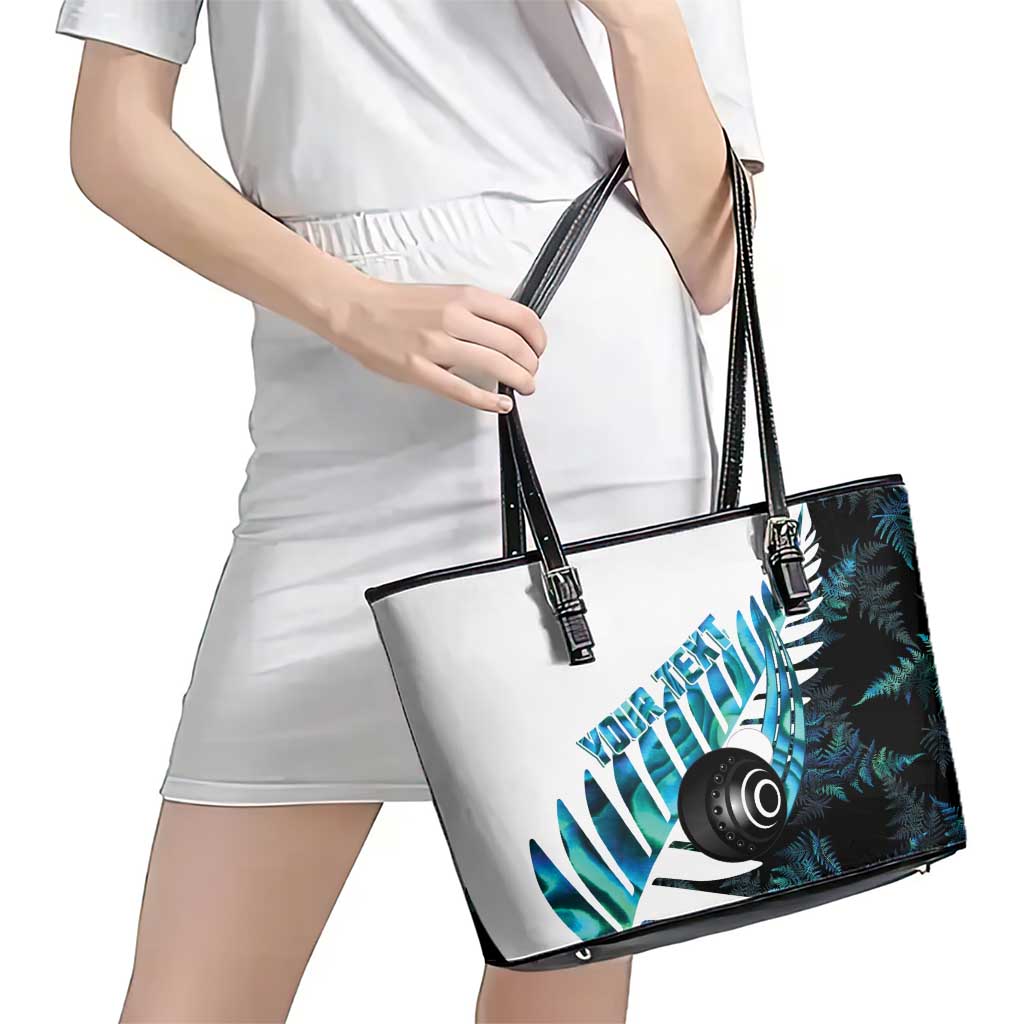 New Zealand Lawn Bowls Custom Leather Tote Bag Aotearoa Silver Fern Paua Shell - Aussie Hoodie