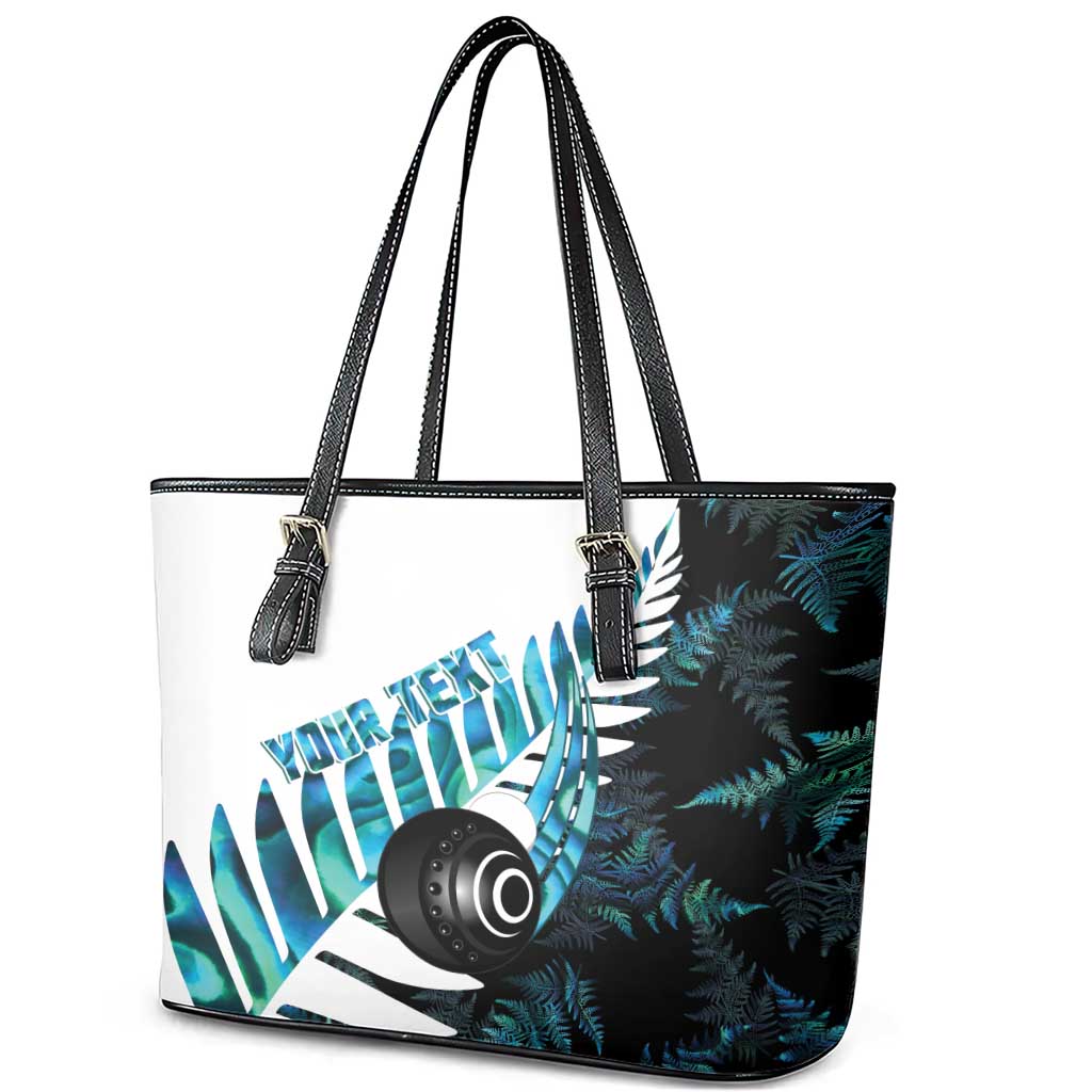 New Zealand Lawn Bowls Custom Leather Tote Bag Aotearoa Silver Fern Paua Shell - Aussie Hoodie