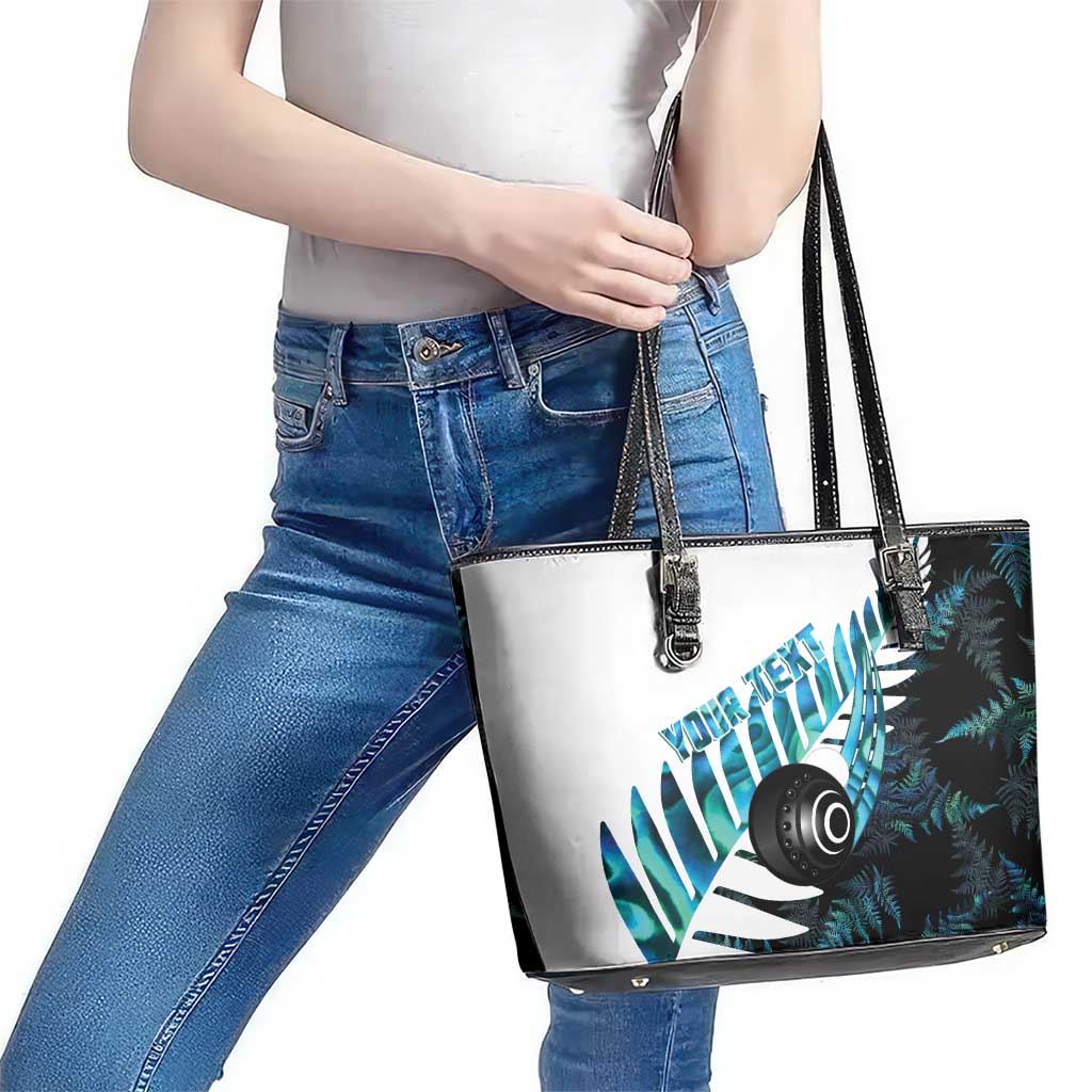 New Zealand Lawn Bowls Custom Leather Tote Bag Aotearoa Silver Fern Paua Shell - Aussie Hoodie