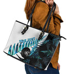 New Zealand Lawn Bowls Custom Leather Tote Bag Aotearoa Silver Fern Paua Shell - Aussie Hoodie