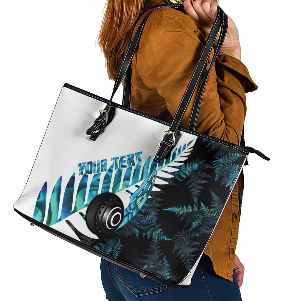 New Zealand Lawn Bowls Custom Leather Tote Bag Aotearoa Silver Fern Paua Shell - Aussie Hoodie