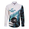 New Zealand Lawn Bowls Custom Long Sleeve Button Shirt Aotearoa Silver Fern Paua Shell - Aussie Hoodie