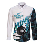 New Zealand Lawn Bowls Custom Long Sleeve Button Shirt Aotearoa Silver Fern Paua Shell - Aussie Hoodie