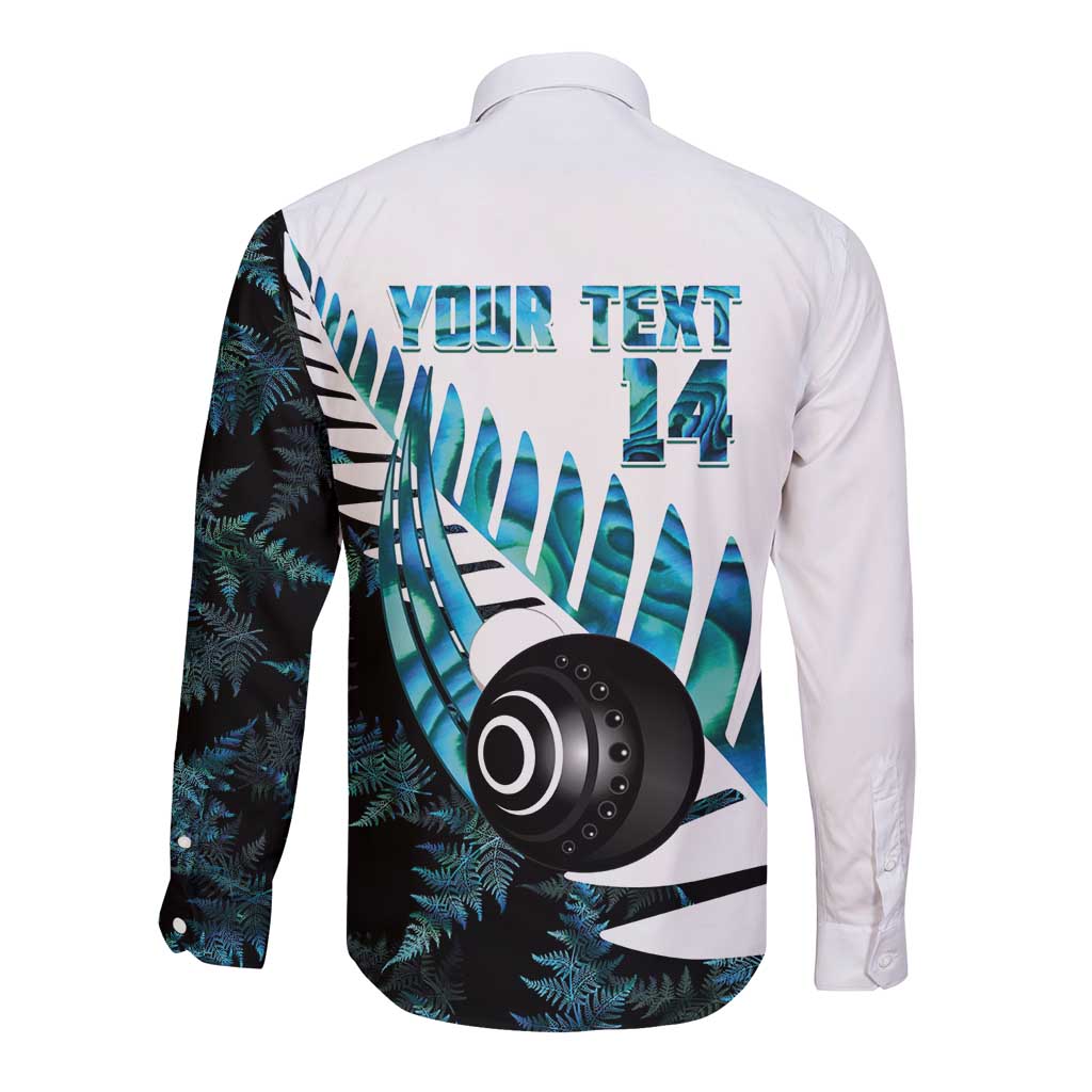 New Zealand Lawn Bowls Custom Long Sleeve Button Shirt Aotearoa Silver Fern Paua Shell - Aussie Hoodie
