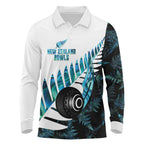 New Zealand Lawn Bowls Custom Long Sleeve Polo Shirt Aotearoa Silver Fern Paua Shell - Aussie Hoodie