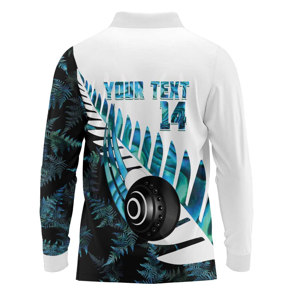 New Zealand Lawn Bowls Custom Long Sleeve Polo Shirt Aotearoa Silver Fern Paua Shell - Aussie Hoodie