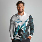 New Zealand Lawn Bowls Custom Long Sleeve Polo Shirt Aotearoa Silver Fern Paua Shell - Aussie Hoodie