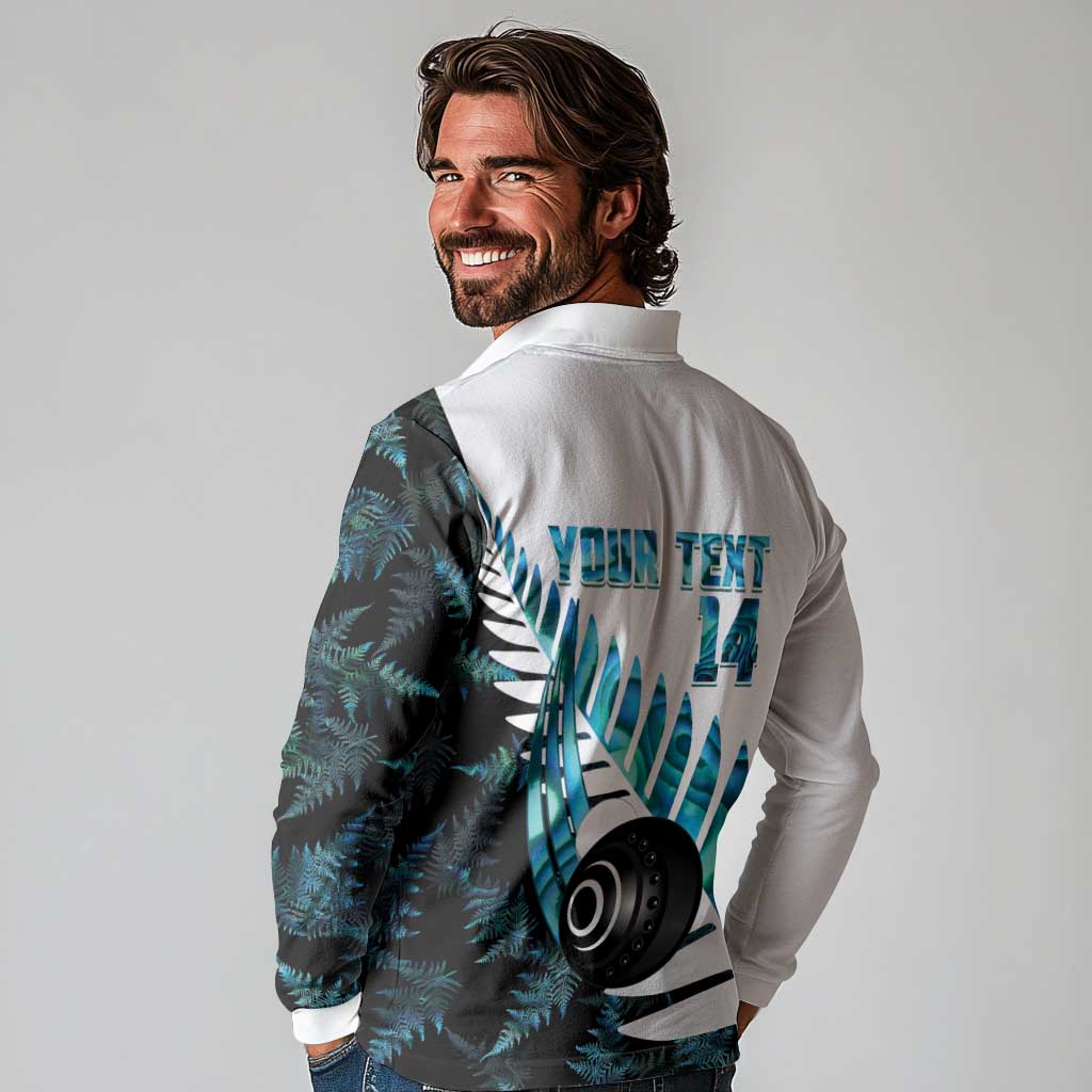 New Zealand Lawn Bowls Custom Long Sleeve Polo Shirt Aotearoa Silver Fern Paua Shell - Aussie Hoodie