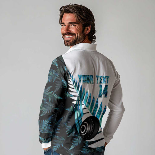 New Zealand Lawn Bowls Custom Long Sleeve Polo Shirt Aotearoa Silver Fern Paua Shell - Aussie Hoodie