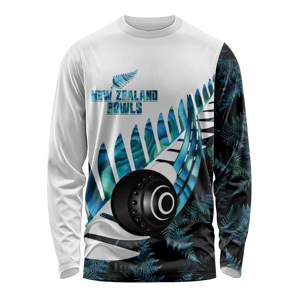 New Zealand Lawn Bowls Custom Long Sleeve Shirt Aotearoa Silver Fern Paua Shell - Aussie Hoodie