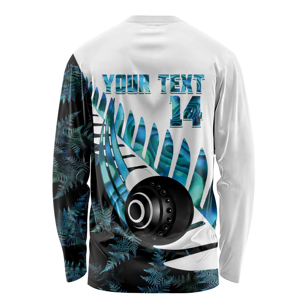 New Zealand Lawn Bowls Custom Long Sleeve Shirt Aotearoa Silver Fern Paua Shell - Aussie Hoodie