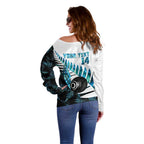 New Zealand Lawn Bowls Custom Off Shoulder Sweater Aotearoa Silver Fern Paua Shell - Aussie Hoodie