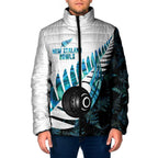 New Zealand Lawn Bowls Custom Padded Jacket Aotearoa Silver Fern Paua Shell - Aussie Hoodie