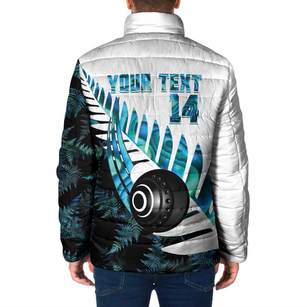 New Zealand Lawn Bowls Custom Padded Jacket Aotearoa Silver Fern Paua Shell - Aussie Hoodie