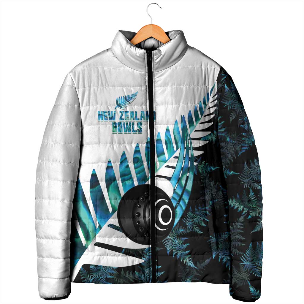New Zealand Lawn Bowls Custom Padded Jacket Aotearoa Silver Fern Paua Shell - Aussie Hoodie