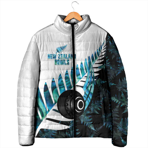 New Zealand Lawn Bowls Custom Padded Jacket Aotearoa Silver Fern Paua Shell - Aussie Hoodie