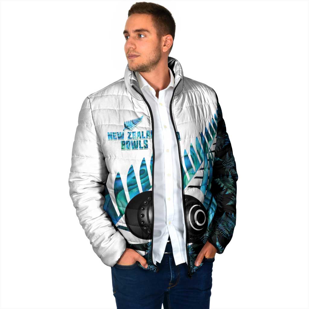 New Zealand Lawn Bowls Custom Padded Jacket Aotearoa Silver Fern Paua Shell - Aussie Hoodie