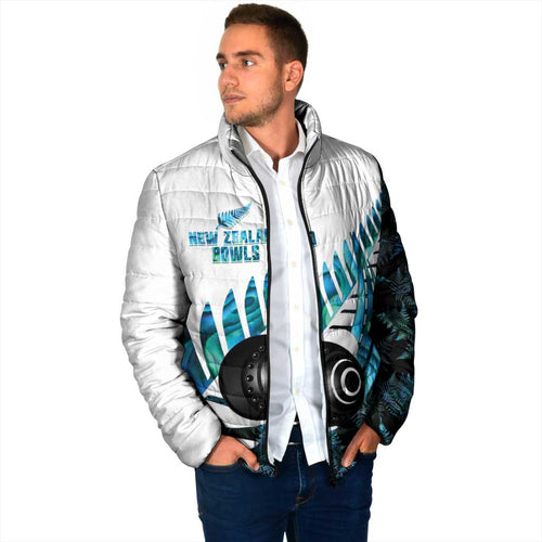 New Zealand Lawn Bowls Custom Padded Jacket Aotearoa Silver Fern Paua Shell - Aussie Hoodie