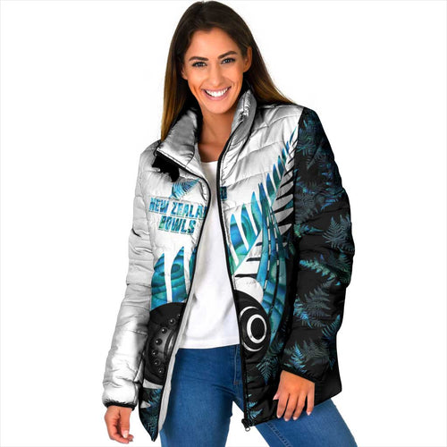 New Zealand Lawn Bowls Custom Padded Jacket Aotearoa Silver Fern Paua Shell - Aussie Hoodie