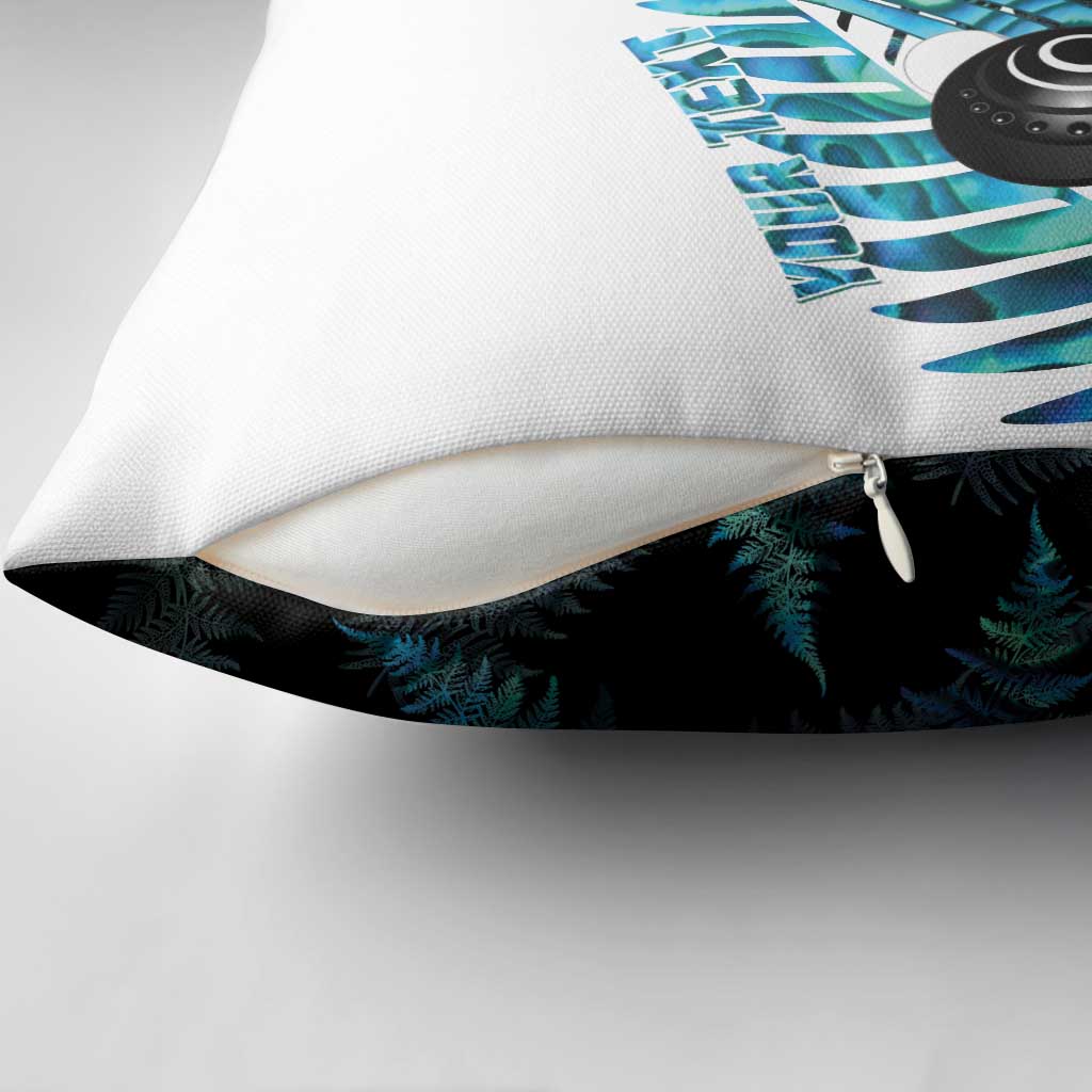 New Zealand Lawn Bowls Custom Pillow Cover Aotearoa Silver Fern Paua Shell - Aussie Hoodie