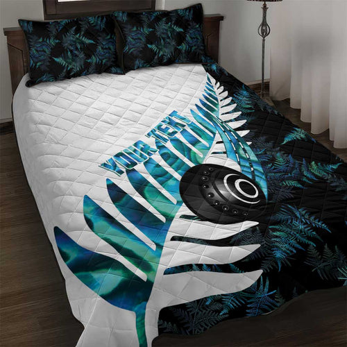 New Zealand Lawn Bowls Custom Quilt Bed Set Aotearoa Silver Fern Paua Shell - Aussie Hoodie