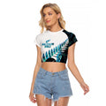 New Zealand Lawn Bowls Custom Raglan Cropped T Shirt Aotearoa Silver Fern Paua Shell - Aussie Hoodie