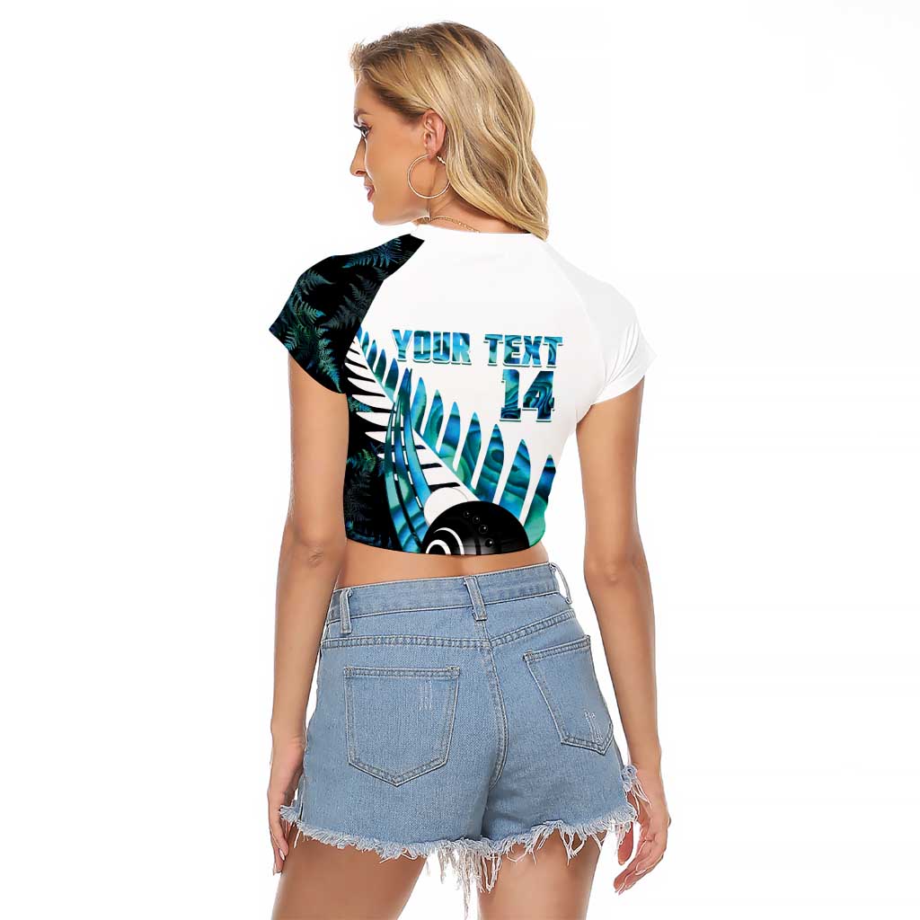 New Zealand Lawn Bowls Custom Raglan Cropped T Shirt Aotearoa Silver Fern Paua Shell - Aussie Hoodie