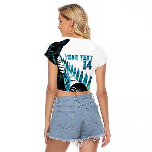 New Zealand Lawn Bowls Custom Raglan Cropped T Shirt Aotearoa Silver Fern Paua Shell - Aussie Hoodie
