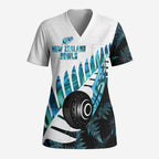 New Zealand Lawn Bowls Custom Scrub Top Aotearoa Silver Fern Paua Shell - Aussie Hoodie
