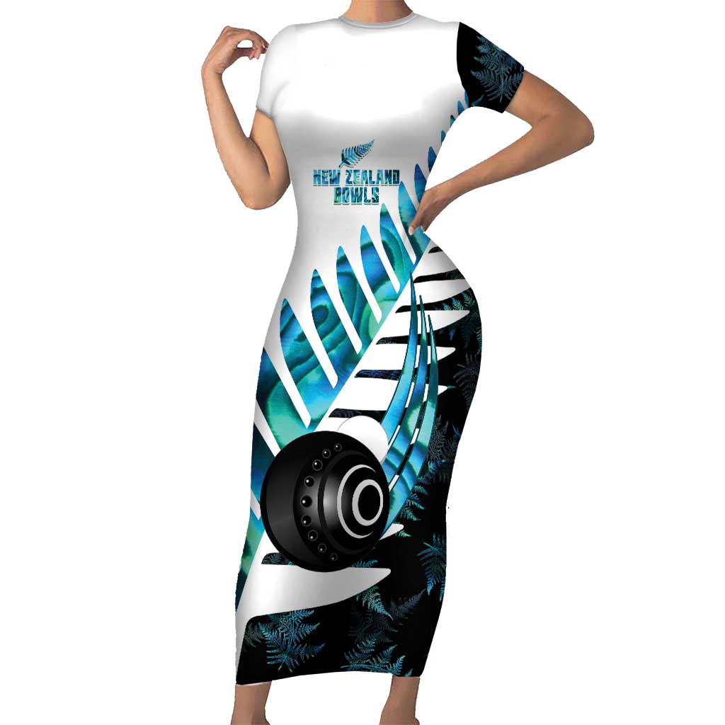New Zealand Lawn Bowls Custom Short Sleeve Bodycon Dress Aotearoa Silver Fern Paua Shell - Aussie Hoodie
