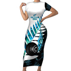 New Zealand Lawn Bowls Custom Short Sleeve Bodycon Dress Aotearoa Silver Fern Paua Shell - Aussie Hoodie