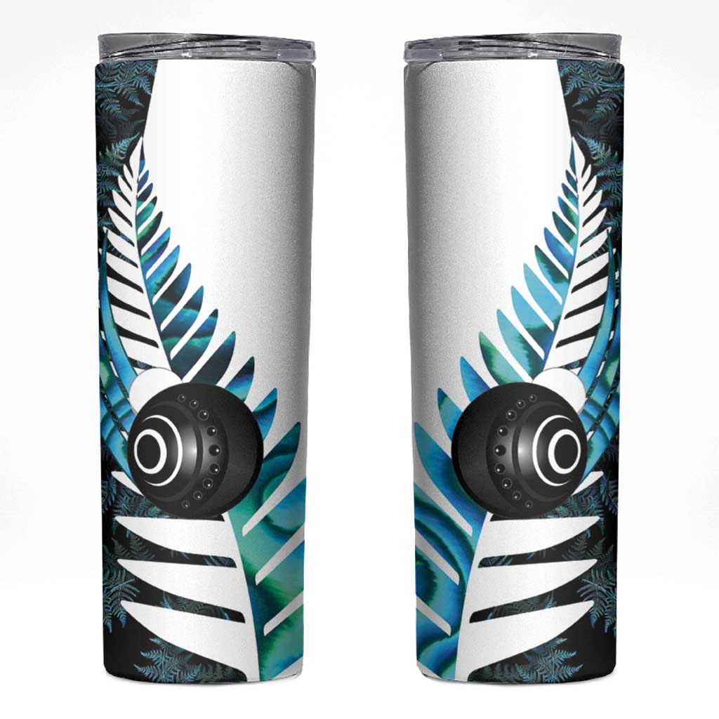 New Zealand Lawn Bowls Custom Skinny Tumbler Aotearoa Silver Fern Paua Shell - Aussie Hoodie