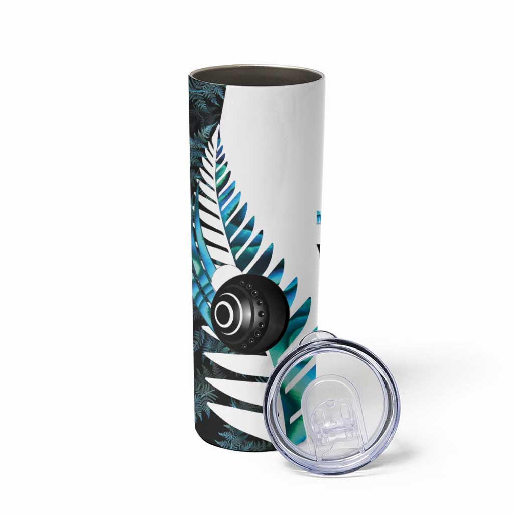 New Zealand Lawn Bowls Custom Skinny Tumbler Aotearoa Silver Fern Paua Shell - Aussie Hoodie