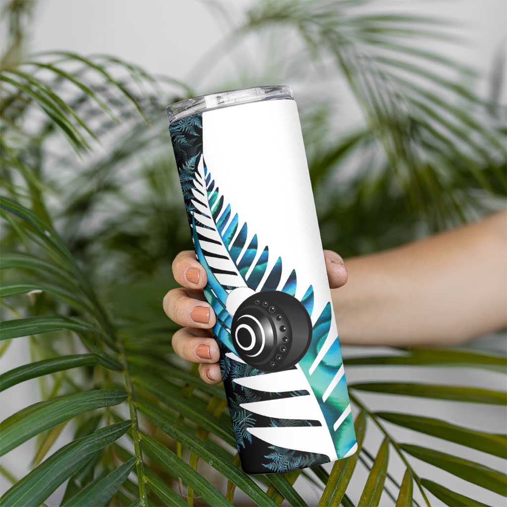 New Zealand Lawn Bowls Custom Skinny Tumbler Aotearoa Silver Fern Paua Shell - Aussie Hoodie