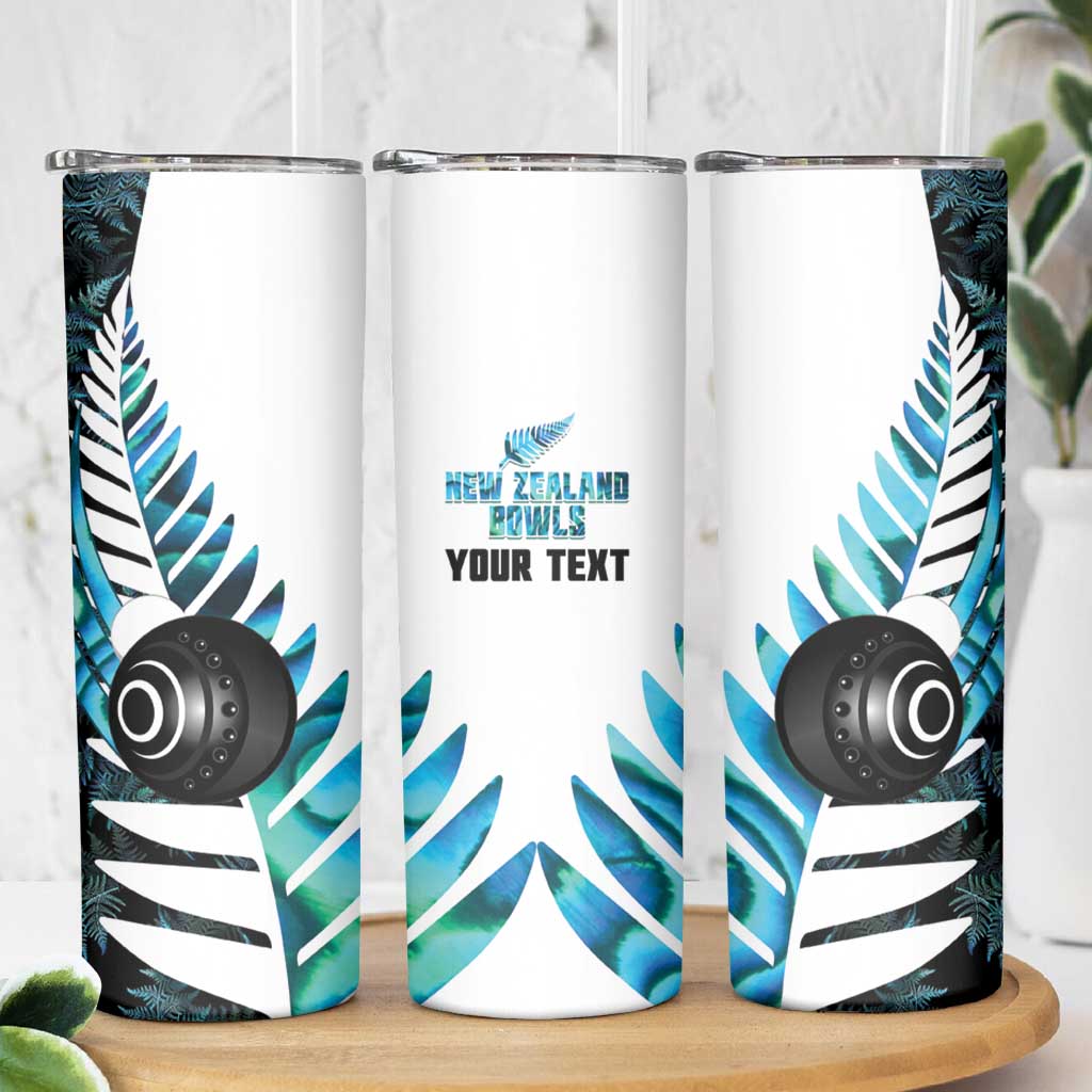 New Zealand Lawn Bowls Custom Skinny Tumbler Aotearoa Silver Fern Paua Shell - Aussie Hoodie
