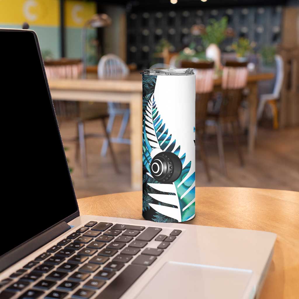 New Zealand Lawn Bowls Custom Skinny Tumbler Aotearoa Silver Fern Paua Shell - Aussie Hoodie