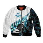 New Zealand Lawn Bowls Custom Sleeve Zip Bomber Jacket Aotearoa Silver Fern Paua Shell - Aussie Hoodie